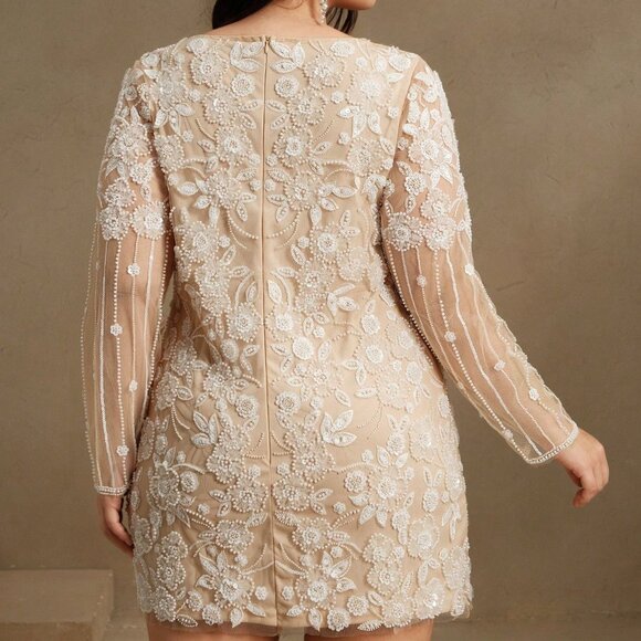 Apricot Party Women's Plus Size Sexy Sequins Long Sleeve Elegant Dress - Picture 2 of 7